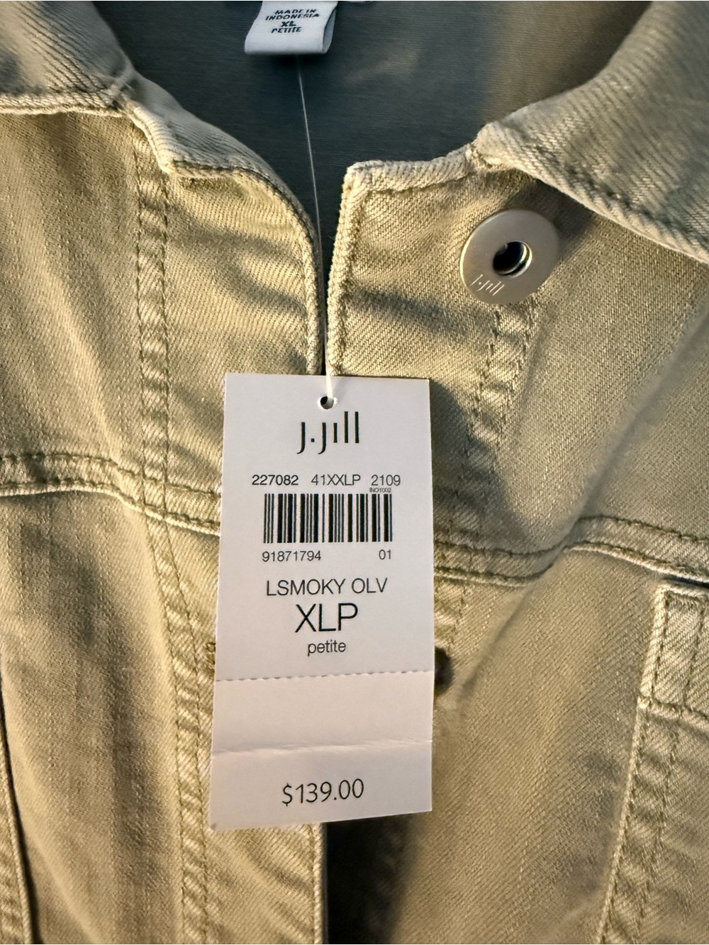 J.Jill NWT denim utility jacket coat XLP olive green